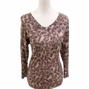 INC International Concepts Brown Patterned V-Neck Long Sleeve Top